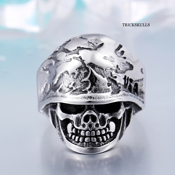 Soldier Skull Camo Helmet Military 316 Stainless Steel Ring Sizes 7 8 9 10 - Picture 2 of 7